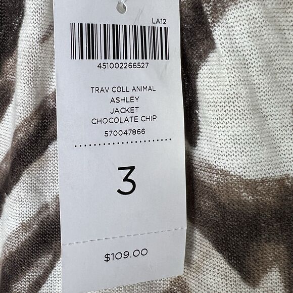 New Chicos Size XL Linen Blend Cardigan Zebra Animal Print Casual Neutral - Picture 6 of 6